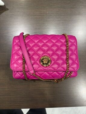 Versace Quilted Fuchsia Shoulder Bag with Gold Chain
